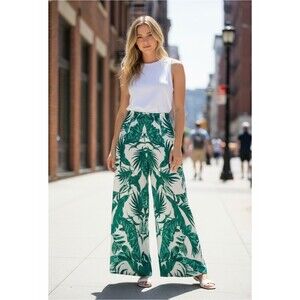 FLYING TOMATO Palm Leaf Super Wide Leg Palazzo Pants M